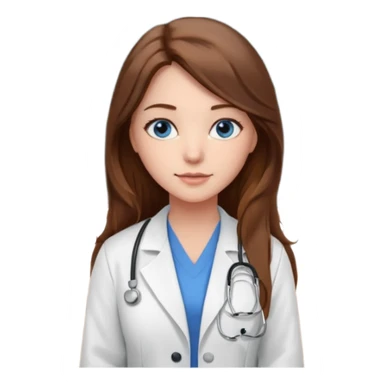 pretty female nursing student with long brown hair, blue eyes inside a classroom at university with blackboard behind her sticker