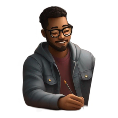 a product designer stiing in this cozy room working on Figma, hd, dramatic lighting, detailed sticker