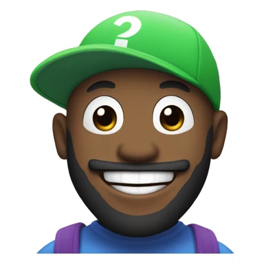 Black light skinned bald man with beard laughing and a Mario hat with a "G" on it sticker