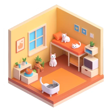 cat room interior isometric sticker