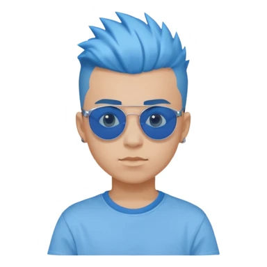 Blue Mohawk. Blue Eye. RoundSunglass. Teenage Boy. Light Blue Tshirt. Sleeve sticker