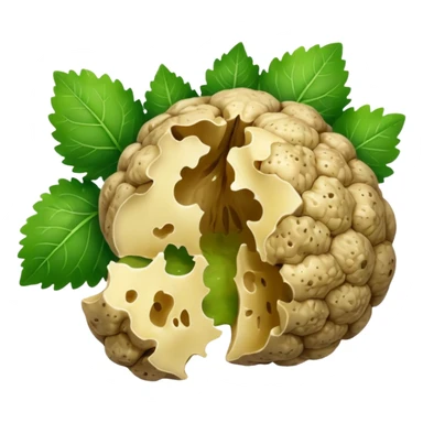 cut open white truffle with weed sticker