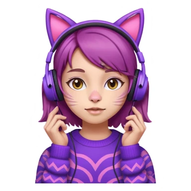 une fille avec des écouteurs de chat rose et des cheveux brun qui est crazy  chandaille mauve  sticker