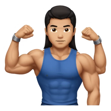 muscled asian guy showing biceps, long dark hair sticker