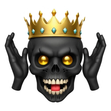 Demonic 3D skull holding its head by its hand in shock, mouth open, wearing a golden crown, dark horror vibe sticker