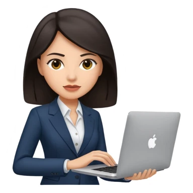 Sales women specialist in shipping with dark hair with suits and MacBook  sticker