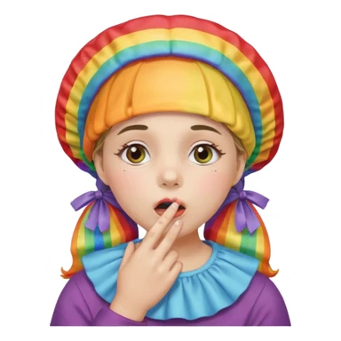 Girl with a rainbow bonnet with one hand on mouth jaw dropped  sticker