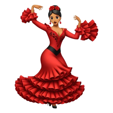 Cinematic Realistic Flamenco Dance Emoji, depicted as a passionate expressive flamenco performance with dramatic costumes and dynamic fiery movements, rendered with vibrant textures and bold energetic lighting that captures its intense rhythm. sticker