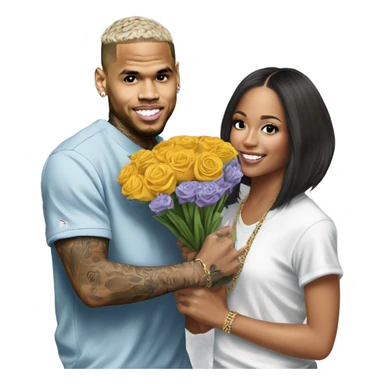 Hyper Realistic Chris Brown giving flowers to Karruche Tran sticker