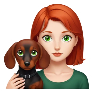 Red haired girl with green eyes and black short haired dachshund  sticker