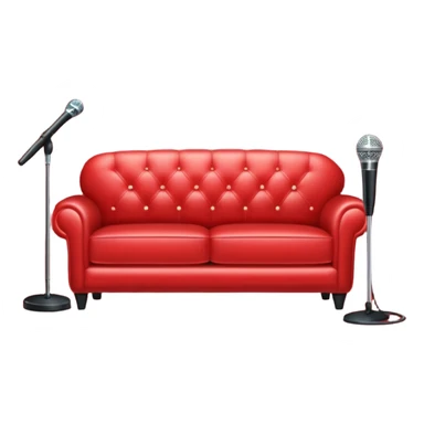 Sparkly red sofa with mic and mic stand in front of sofa sticker