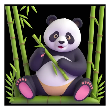 panda eating bamboo in forrest background, close up pose sticker