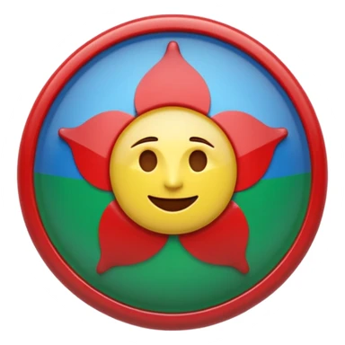 A glossy 3D emoji icon of the Romani flag. The flag is a horizontal bicolor, blue on top and green on bottom. A red spoked wheel chakra symbol is centered across the middle. The style is cute, rounded, shiny, plastic texture, digital icon art, isolated on a plain background. sticker