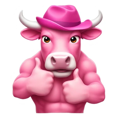 pink colour Bull wearing hat showing his six-pack muscles and giving a thumbs-up sticker