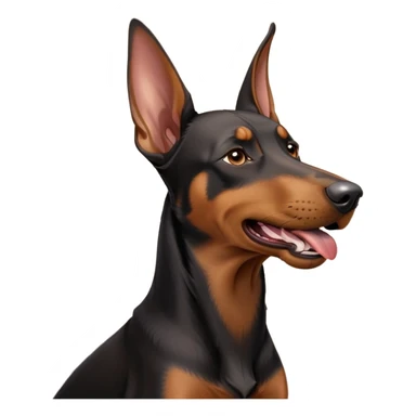 cinematic-cute-yawning-doberman-portrait-emoji,-head-tilted-slightly-with-a-dramatic,-wide-open-yawn,-revealing-a-sleek black and brown fur-with-a-subtle-shimmer,-floppy-ears-slightly-drooping,-round-brown-eyes-barely-open-in-drowsy sticker