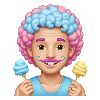 very cheerful colorful puffy curly haired man made out of cotton candy with braces and tattoos and just face  sticker