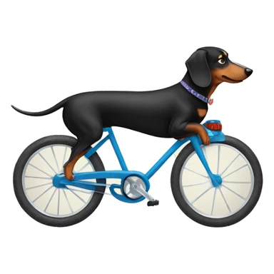 Dachshund riding on a bike with a husky sticker