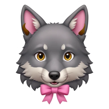 Pleading Face cute dark grey wolf with a pink ribbon io his ear sticker