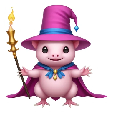 white axolotl with magician hat sticker