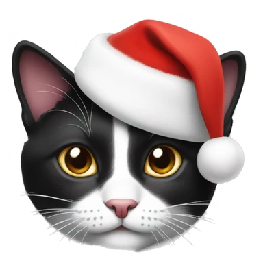 Black and white cat wearing Christmas hat sticker