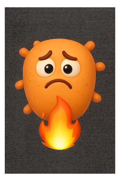 EMOJI STILE IPHONE 3D DI BATTERI INTESTINALI 3D CON ESPRESSIONE TRISTE  IN VOLTO MENTRE SOTTO DI LORO BRUCIA UNA FIAMMA, FAGLI ANCHE LA PARTE BIANCA DEGLI OCCHI, NON SOLO LA PUPILLA sticker