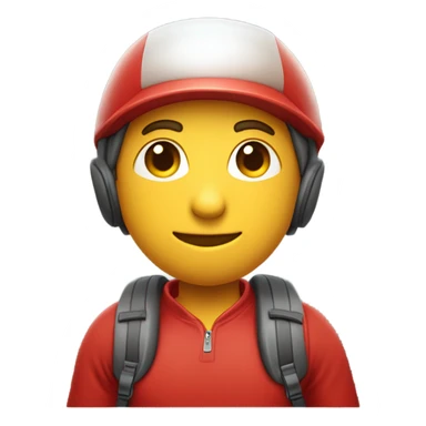 A solid red body with a smooth, round shape, a large visor, and a rectangular backpack on the back. sticker