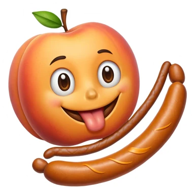 A peach with handmarks with a big bratwurst in his mouth sticker