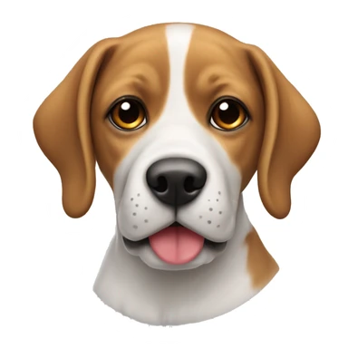 Dog mestizo beagle and labrador, with red face and ears, around the nose white and white stripe on the nose, around the eyes black sticker