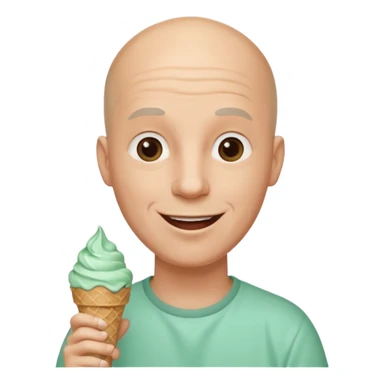 Smiling Bald man with gray eyes tonguing a mint ice cream cone sticker