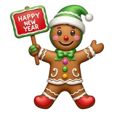 gingerbread man with a happy new year sign sticker
