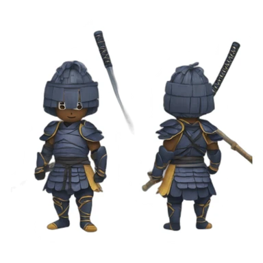 a Kendoka dressed in his bogu armor and with a raised shinai sticker