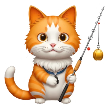 cat holding fishing rod sticker