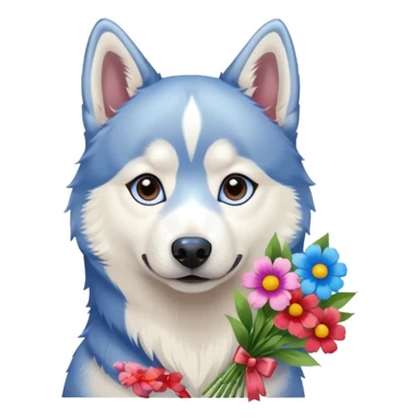 siberian husky dog holding flowers sticker