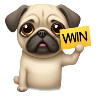 Pug holding a sign with the word WIN over its head sticker