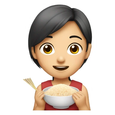 asian girl eating rice sticker