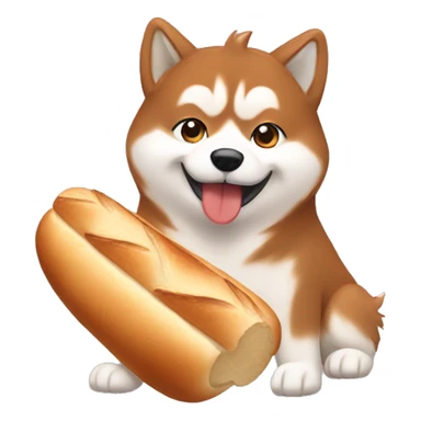 Fluffy Red husky eating baguette bread  sticker