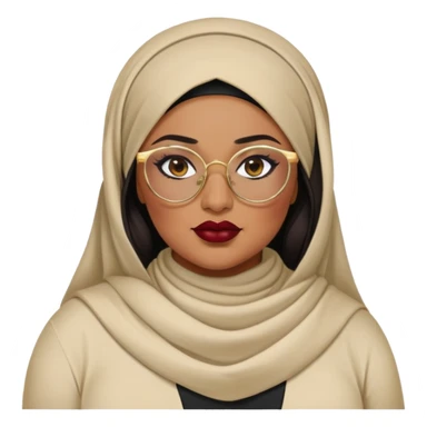 big plus size, latina, darker tan skin, gold hoops, hijab, baddie,pretty, makeup, dark red lipgloss, black eyeliner, long hair, black shirt, black glasses sticker