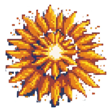 Bomberman explosion center tile animation frame 1, slightly smaller bright fiery explosion core, yellows and oranges, clean pixel art edges, beginning of explosion sticker