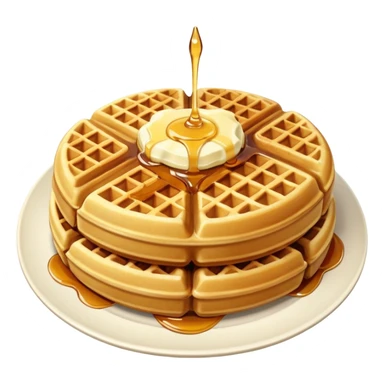 create a waffle on a plate with butter and maple syrup emoji sticker