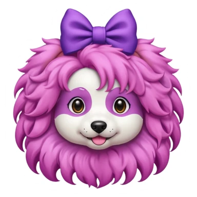 dog with pink long curly hair and purple bow on head sticker