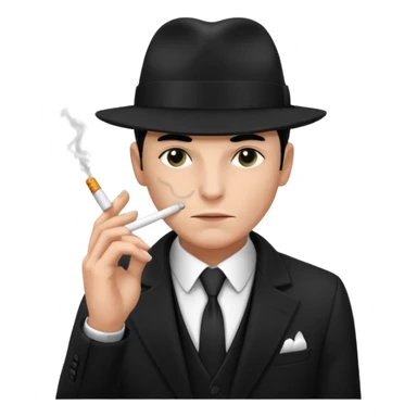 Syndicate agent in the future, with a black suit and mafia looking hat, smoking a cig sticker