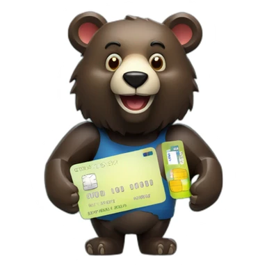 Happy Lowpoly black bear with credit card sticker
