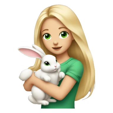 Girl with long blonde hair and green eyes holding a cute bunny in her arms sticker