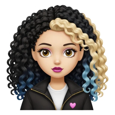 split dye leftside blonde rightside black curly hair, pretty bratz baddie sticker