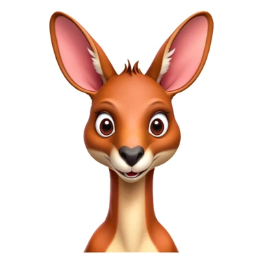 Cinematic Comical Adult Red Kangaroo Portrait Emoji, Head tilted dramatically with an exaggeratedly shocked expression, featuring a robust, dynamic build with a uniquely red kangaroo-shaped head sporting an elongated snout and wide, comically expressive eyes full of playful disbelief, Simplified yet hilariously expressive features, highly detailed, glowing with a slightly sassy outback glow, high shine, dramatic yet playful, stylized with an air of cheeky wild mischief, soft glowing outline, capturing the essence of a meme-worthy kangaroo that looks ready to bound its way into viral fame! sticker