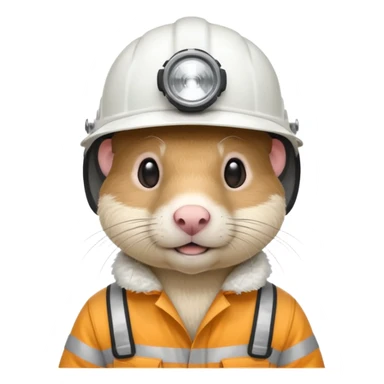 a mole rat, white helmet, headlamp, worker cloth sticker
