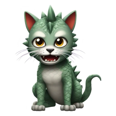 Cat roaring while wearing a Godzilla costume sticker