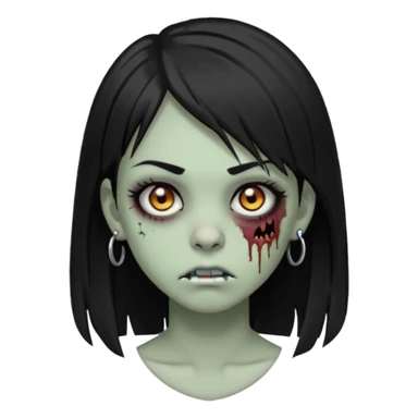 zoombi girl cabelo liso preto franja de lado cabelo partido de lado risquinho na sobrancelha e um piercing na sobrancelha um piercing no nariz sticker