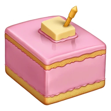 sweet simple slice of sponge cake, with pink frosting on top, pointing right sticker
