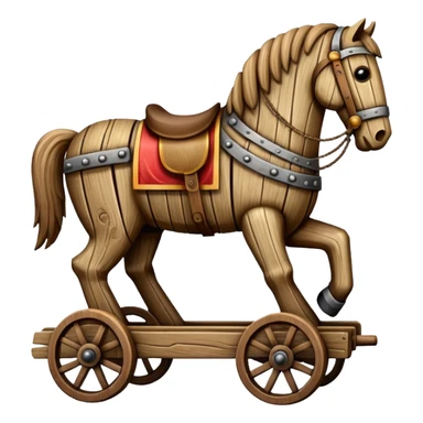 a huge trojan horse made from wood and on wheels sticker